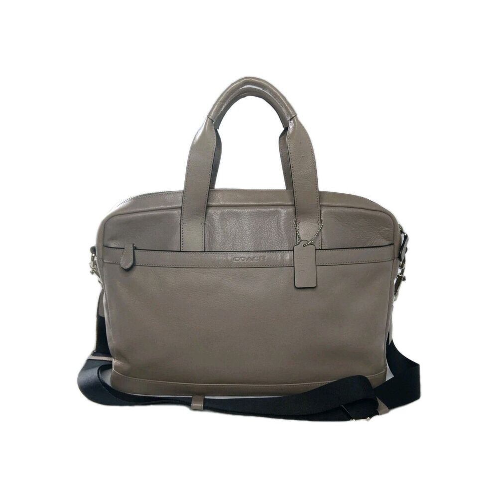 COACH Hudson Leather Bag  Briefcase F71561 Taupe Gray Brown Retail $450 - Picture 2 of 15